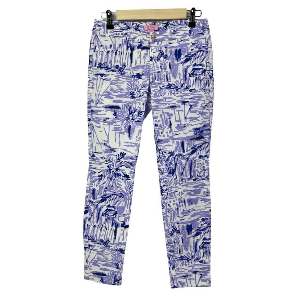 LILLY PULITZER KELLY SKINNY TEXTURE ANKLE PANT LILAC VERBEN ROCK THE DOCK SZ 2 - Picture 2 of 6